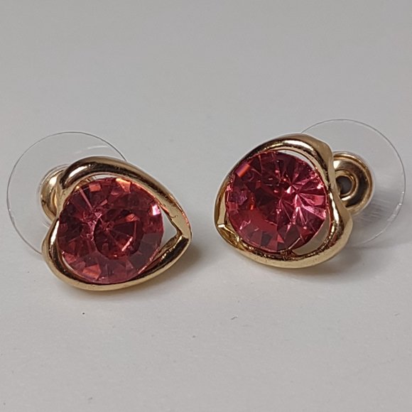 Very Cute Gold Tone Heart Necklace And Earring Set With Pink Stones - Picture 6 of 15